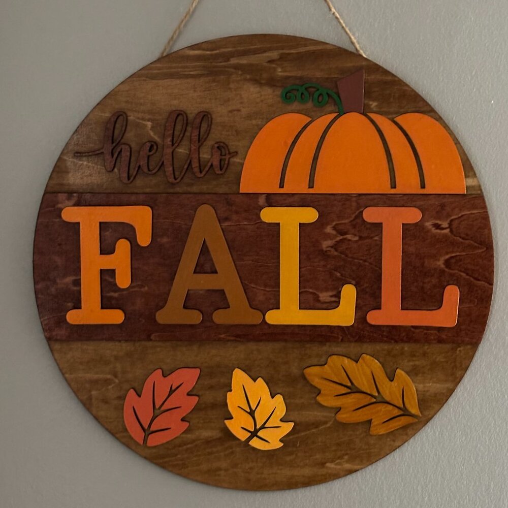 🍁 Hello Fall Wooden Sign – Rustic Autumn Door Décor